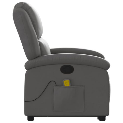 Stand up Massage Recliner Chair Grey Real Leather - Image 9