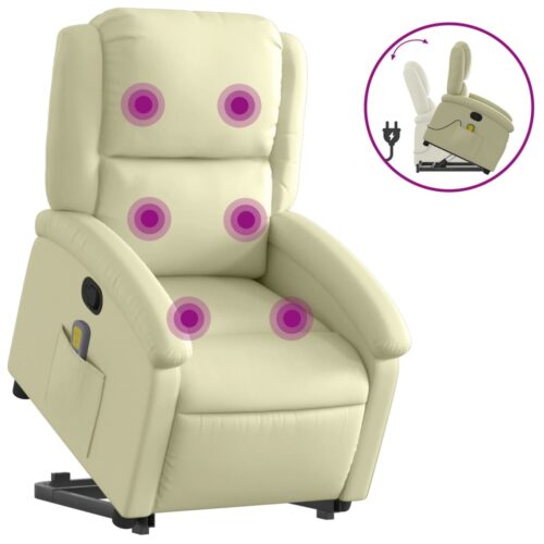 Stand up Massage Recliner Chair Cream Real Leather - Image 2