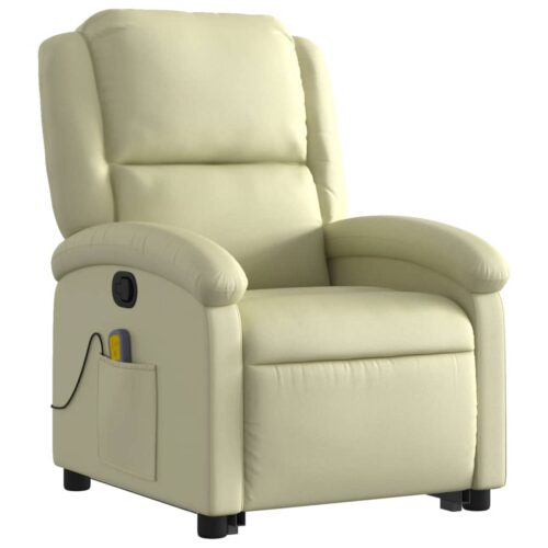 Stand up Massage Recliner Chair Cream Real Leather - Image 3