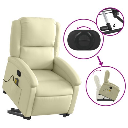 Stand up Massage Recliner Chair Cream Real Leather - Image 5