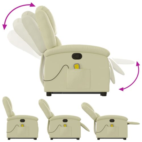 Stand up Massage Recliner Chair Cream Real Leather - Image 6