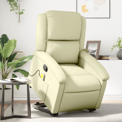 Stand up Massage Recliner Chair Cream Real Leather - Image 12