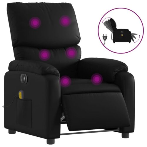 Electric Massage Recliner Chair Black Faux Leather - Image 2