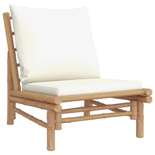 Garden Chairs 2pcs with Cream White Cushions Bamboo - Image 3