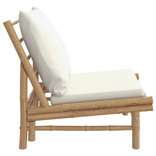 Garden Chairs 2pcs with Cream White Cushions Bamboo - Image 5