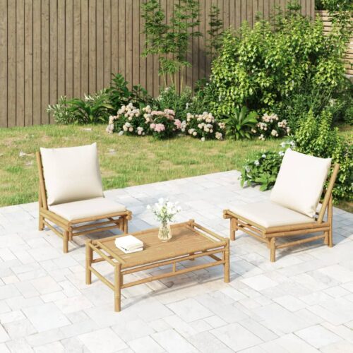 Garden Chairs 2pcs with Cream White Cushions Bamboo - Image 8