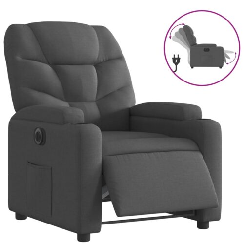 Electric Recliner Chair Sofa Lounge Single Couch TV Accent Armchair Fabric Grey - Image 2