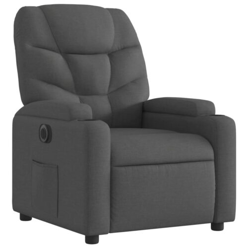 Electric Recliner Chair Sofa Lounge Single Couch TV Accent Armchair Fabric Grey - Image 3