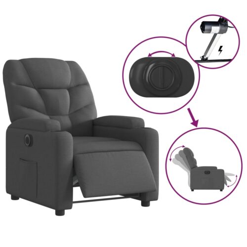 Electric Recliner Chair Sofa Lounge Single Couch TV Accent Armchair Fabric Grey - Image 5