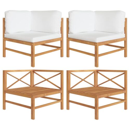 Corner Sofas 2pcs with Cream Cushions Solid Teak Wood