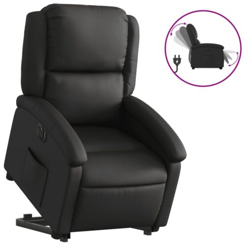 Electric Stand up Recliner Chair Black Real Leather - Image 2
