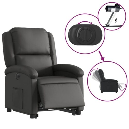 Electric Stand up Recliner Chair Black Real Leather - Image 5