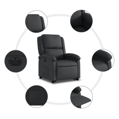 Electric Stand up Recliner Chair Black Real Leather - Image 7