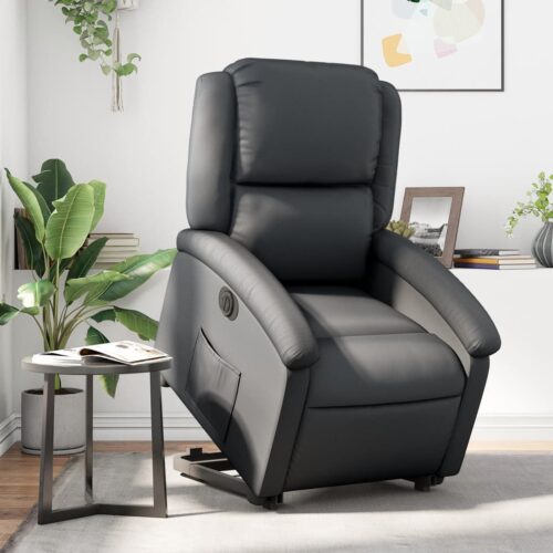 Electric Stand up Recliner Chair Black Real Leather - Image 12
