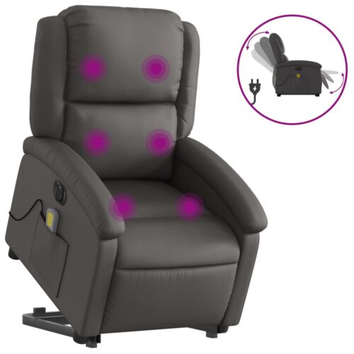 Electric Stand up Massage Recliner Chair Grey Real Leather - Image 2
