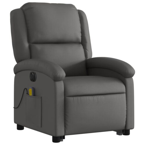 Electric Stand up Massage Recliner Chair Grey Real Leather - Image 3
