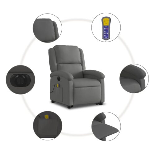 Electric Stand up Massage Recliner Chair Grey Real Leather - Image 7