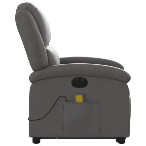 Electric Stand up Massage Recliner Chair Grey Real Leather - Image 9