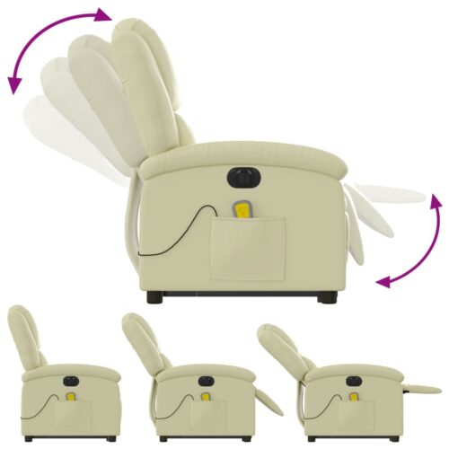 Electric Stand up Massage Recliner Chair Cream Real Leather - Image 6