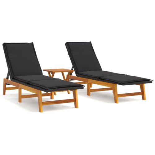 3-Piece Garden Lounge Set Poly Rattan Solid Wood Acacia