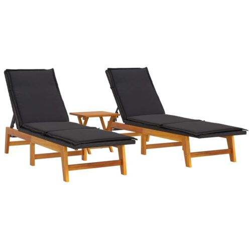 3-Piece Garden Lounge Set Poly Rattan Solid Wood Acacia - Image 3