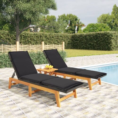 3-Piece Garden Lounge Set Poly Rattan Solid Wood Acacia - Image 12