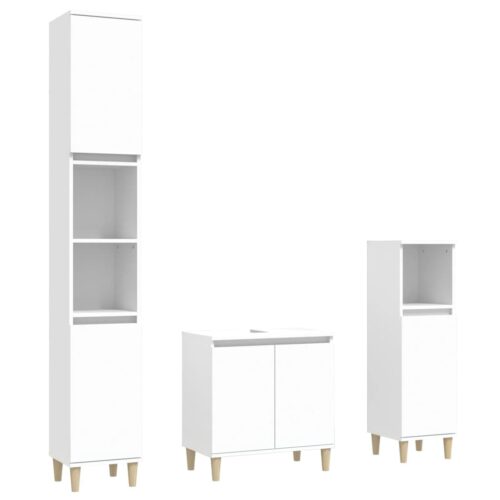 3pcs Bathroom Cabinet Set Mirror Wooden Basin Sink Vanity Shelf Storage White - Image 2