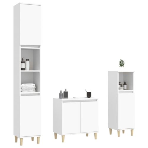 3pcs Bathroom Cabinet Set Mirror Wooden Basin Sink Vanity Shelf Storage White - Image 3