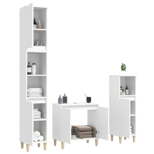 3pcs Bathroom Cabinet Set Mirror Wooden Basin Sink Vanity Shelf Storage White - Image 4