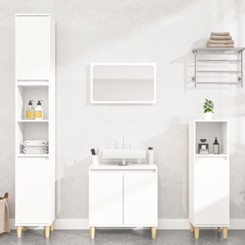 3pcs Bathroom Cabinet Set Mirror Wooden Basin Sink Vanity Shelf Storage White - Image 12