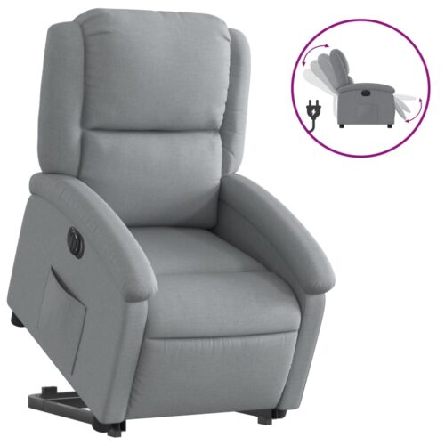 Electric Stand up Recliner Chair Light Grey Fabric - Image 2
