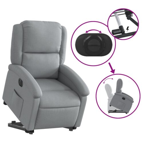 Electric Stand up Recliner Chair Light Grey Fabric - Image 5