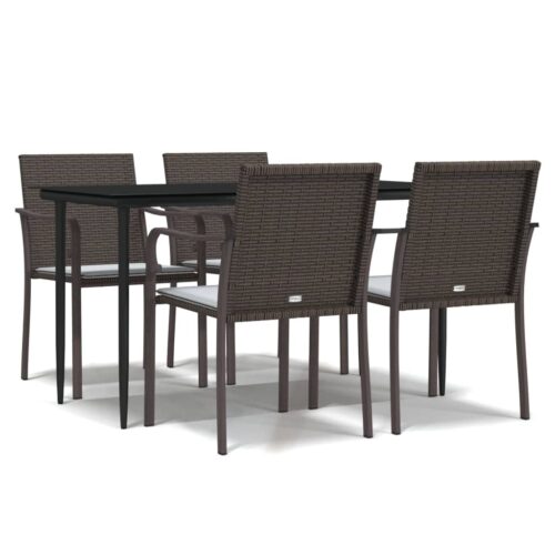 5-Piece Garden Dining Set with Cushions Poly Rattan Wicker Outdoor Patio Furniture Steel