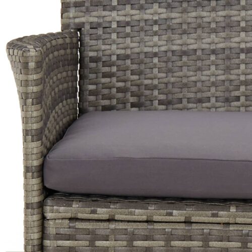 3-Piece Garden Bistro Set with Cushions Grey Poly Rattan Wicker Outdoor Patio Furniture - Image 6