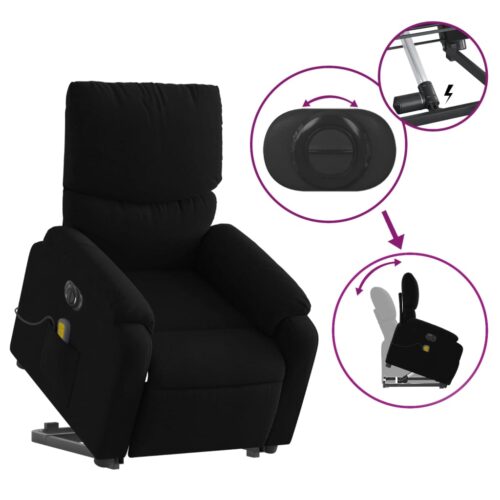 Electric Stand up Massage Recliner Chair Black Fabric - Image 10
