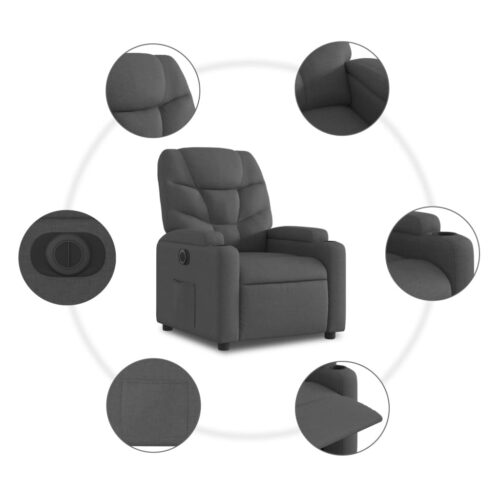 Electric Lift Recliner Chair Sofa Lounge Accent Couch Armchair Fabric Dark Grey - Image 7
