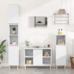 3pcs Bathroom Cabinet Set Mirror Wooden Basin Sink Vanity Shelf Storage White