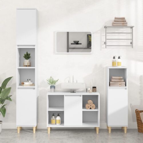 3pcs Bathroom Cabinet Set Mirror Wooden Basin Sink Vanity Shelf Storage White