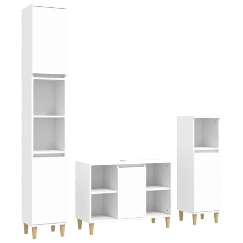 3pcs Bathroom Cabinet Set Mirror Wooden Basin Sink Vanity Shelf Storage White - Image 2