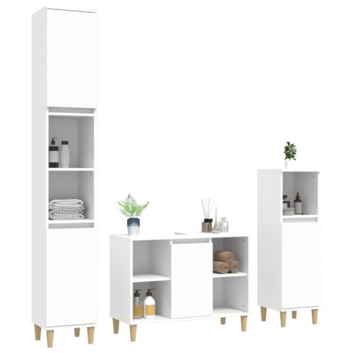 3pcs Bathroom Cabinet Set Mirror Wooden Basin Sink Vanity Shelf Storage White - Image 3