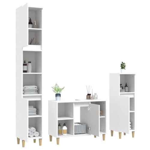 3pcs Bathroom Cabinet Set Mirror Wooden Basin Sink Vanity Shelf Storage White - Image 4
