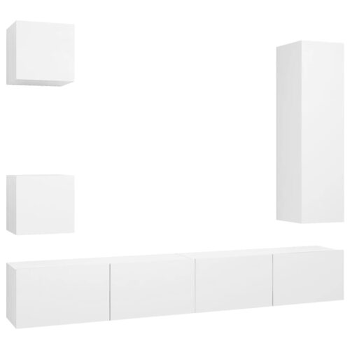 5-Piece TV Cabinet Set White Engineered Wood - Image 2