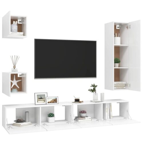 5-Piece TV Cabinet Set White Engineered Wood - Image 3