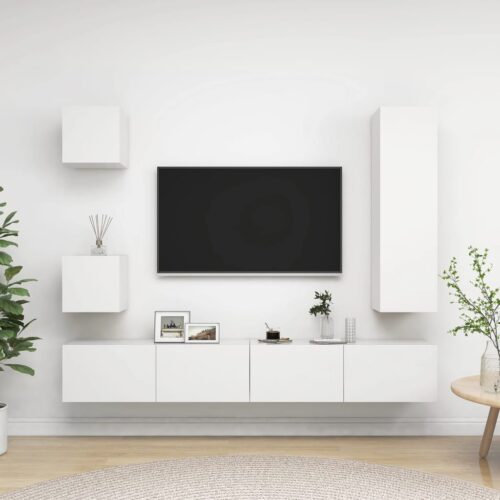 5-Piece TV Cabinet Set White Engineered Wood - Image 10