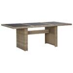 Garden Dining Table Brown Glass Wicker Rattan Outdoor Patio Bistro Lounge 200x100x74