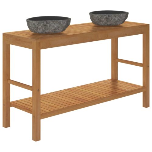 Bathroom Vanity Cabinet Solid Teak with Riverstone Sinks - Image 3