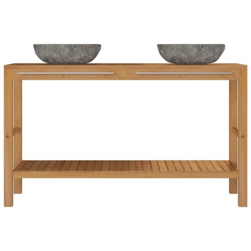 Bathroom Vanity Cabinet Solid Teak with Riverstone Sinks - Image 4