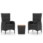 3-Piece Garden Bistro Set Poly Rattan Wicker Outdoor Patio Furniture Acacia Wood Black
