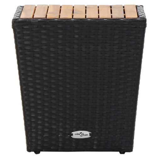 3-Piece Garden Bistro Set Poly Rattan Wicker Outdoor Patio Furniture Acacia Wood Black - Image 9