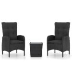 3-Piece Garden Bistro Set Poly Rattan Wicker Outdoor Patio Furniture Glass Black